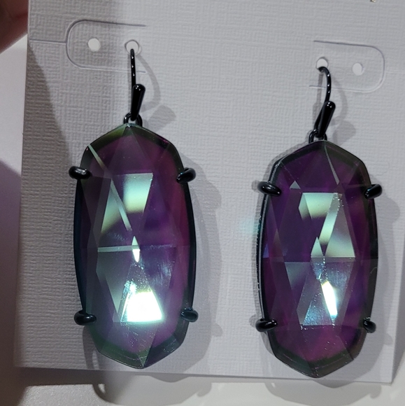 Kendra Scott Indigo Dichroic Navy Gunmetal Esme Faceted Drop Earrings Rare HTF - Picture 9 of 14